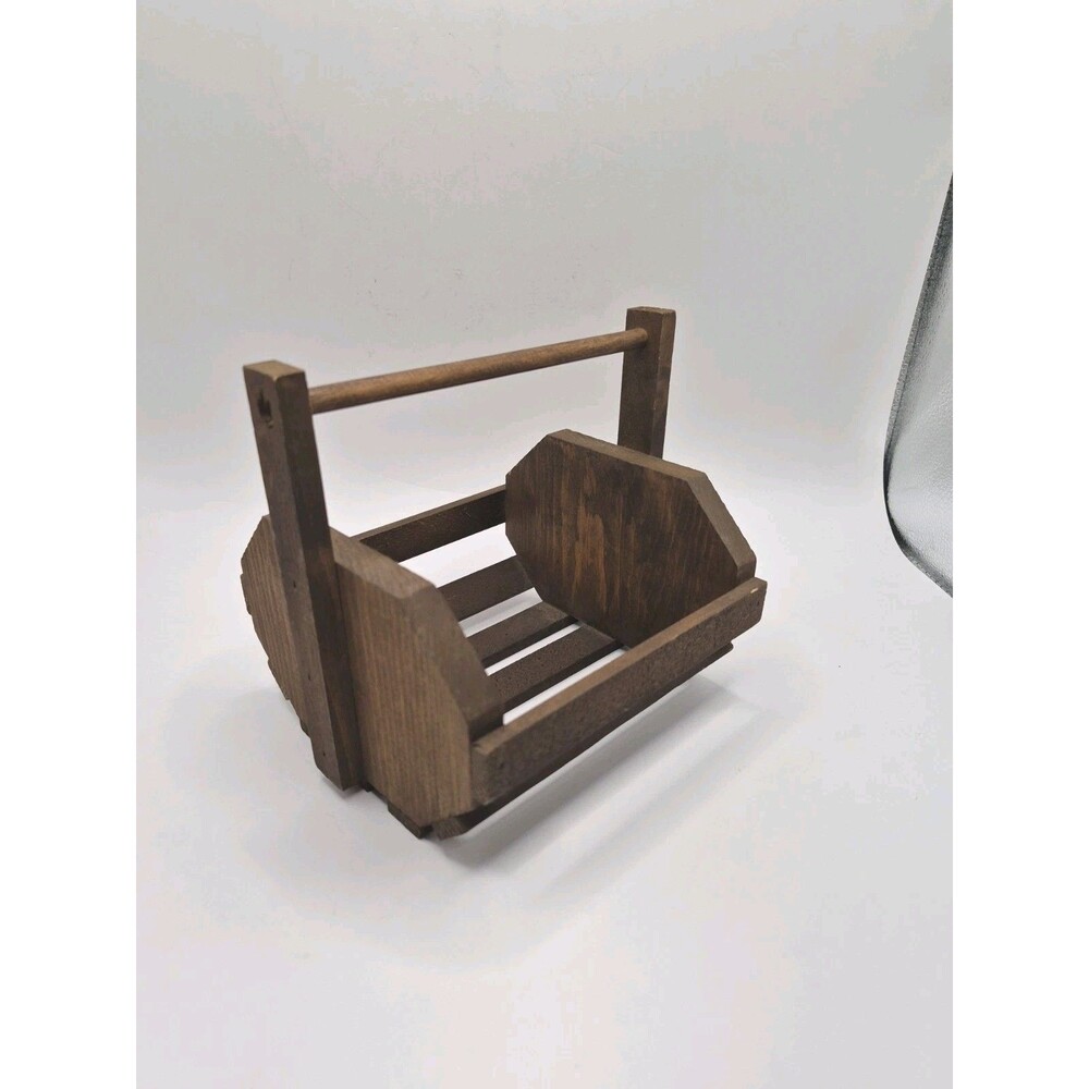 Rustic Handmade Country Handled Wooden Basket~Farmhouse VINTAGE